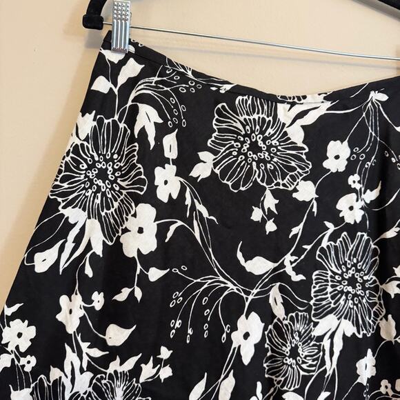 Kate Hill Dark Floral Linen Midi Skirt Black 6P NWT - Picture 3 of 6